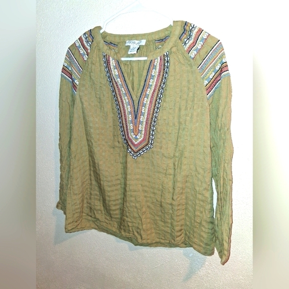 Rachel Zoe Tops - Rachel Zoe Olive Green Embroidered Aztec Tunic Top XS